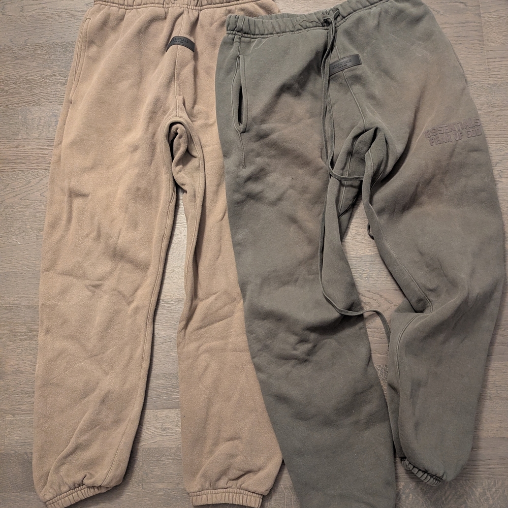 Fear of God Essentials Fleece Joggers in Tan and Olive